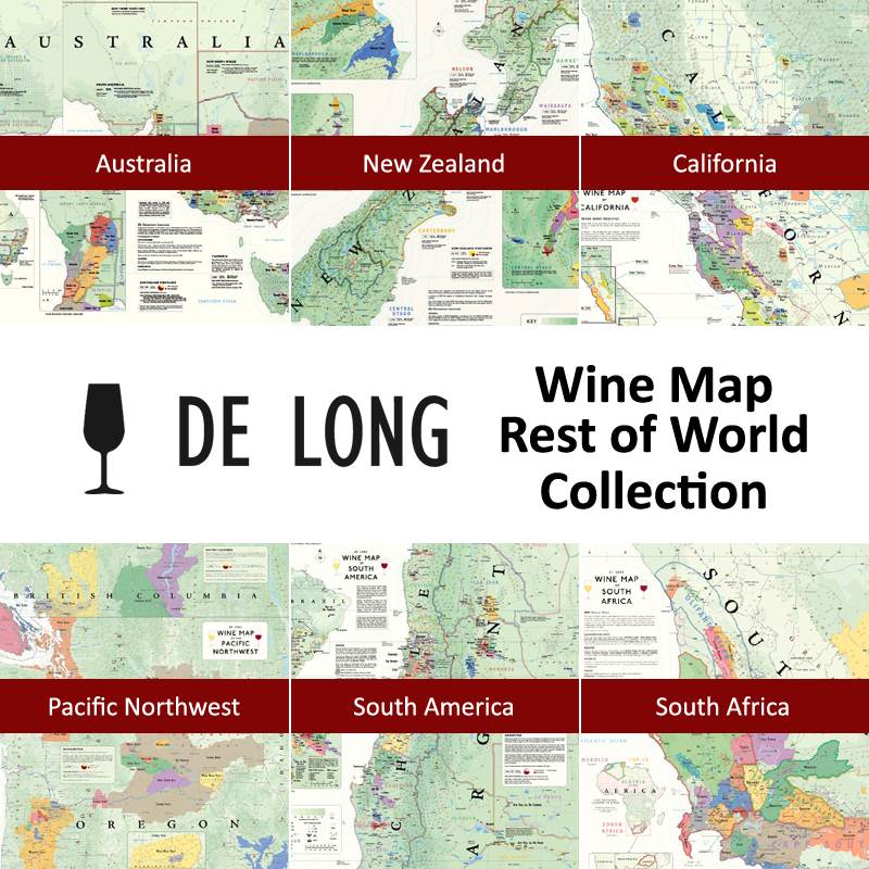 De Long’s Wine Map Rest of World Collection - 6 Wine Region Maps
