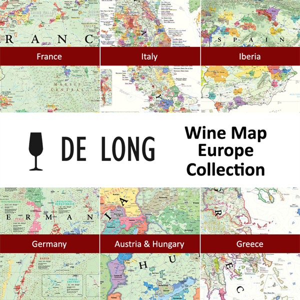 De Long’s Wine Map Europe Collection - 6 Wine Region Maps