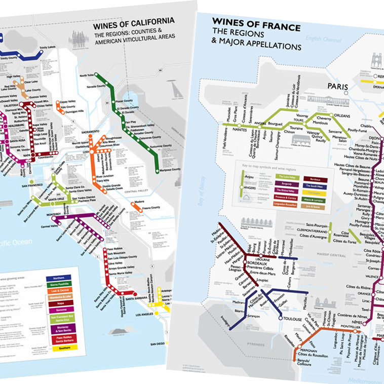 De Long’s Metro Wine Region Maps of California & France Duo Set