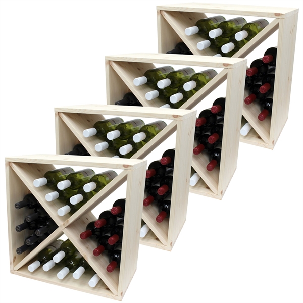 Pine Wooden Wine Rack - Cellar Cube - 96 Bottles - 298mm Deep - Set of 4
