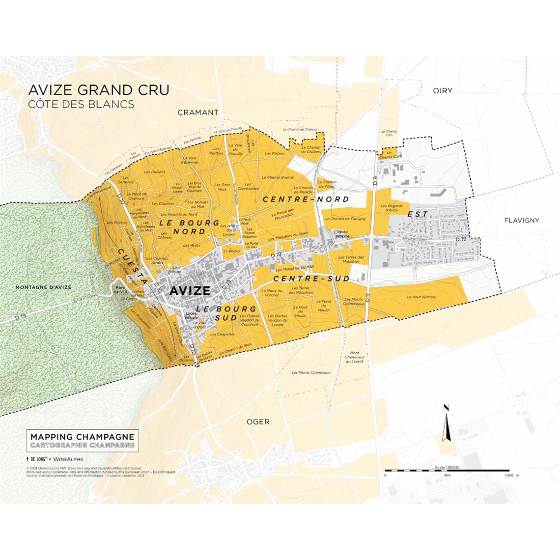 De Long’s Map of Côte des Blancs Champagne - Avize Grand Cru