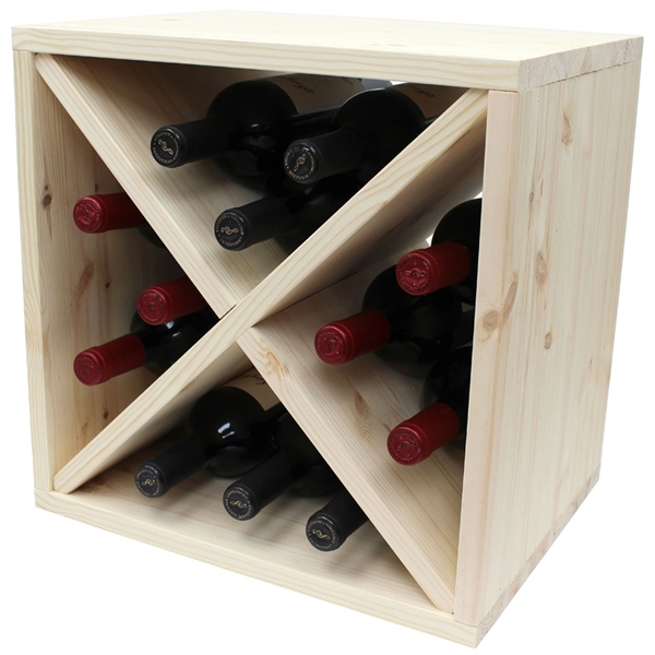 Pine Wooden Wine Rack - Mini Cellar Cube - Natural Pine - 12 Bottles - 298mm Deep