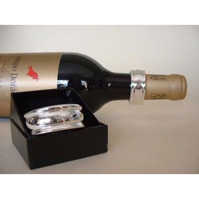 With presentation case. Silver-plated Drip Ring for Wine Bottle