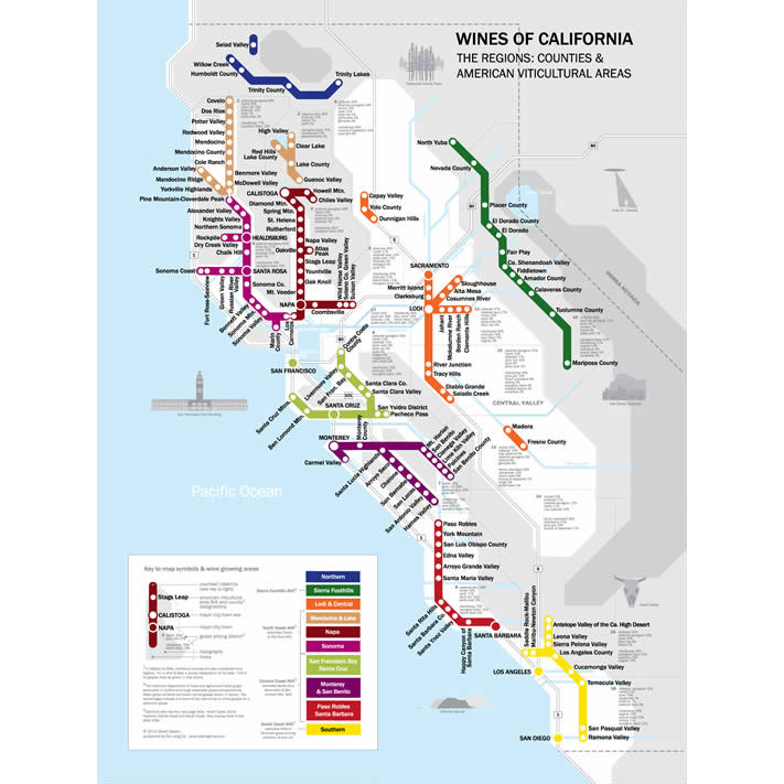 De Long’s Metro Wine Map of California - Wine Regions