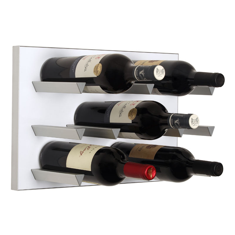 Vinowall 12 Bottle Wall Mounted Wine Rack - White Panel Silver Frame