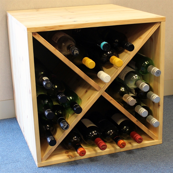 Pine Wooden Wine Rack - Double Depth Cellar Cube - 48 Bottles - 550mm Deep
