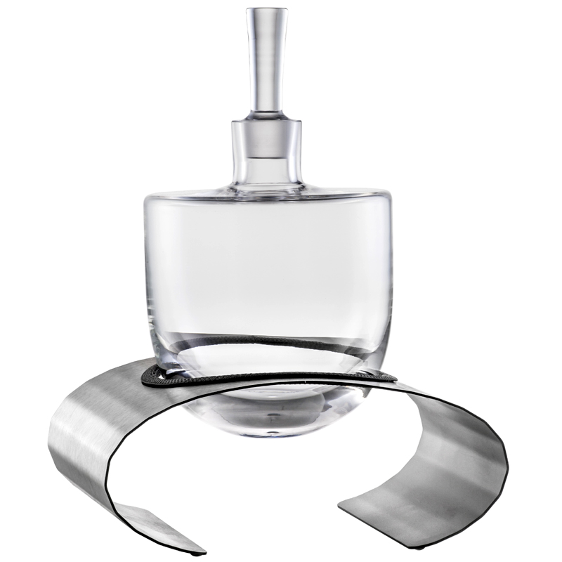 Eisch Glas Crystal Glass Whisky / Spirit Decanter 1L - Stainless Steel Base