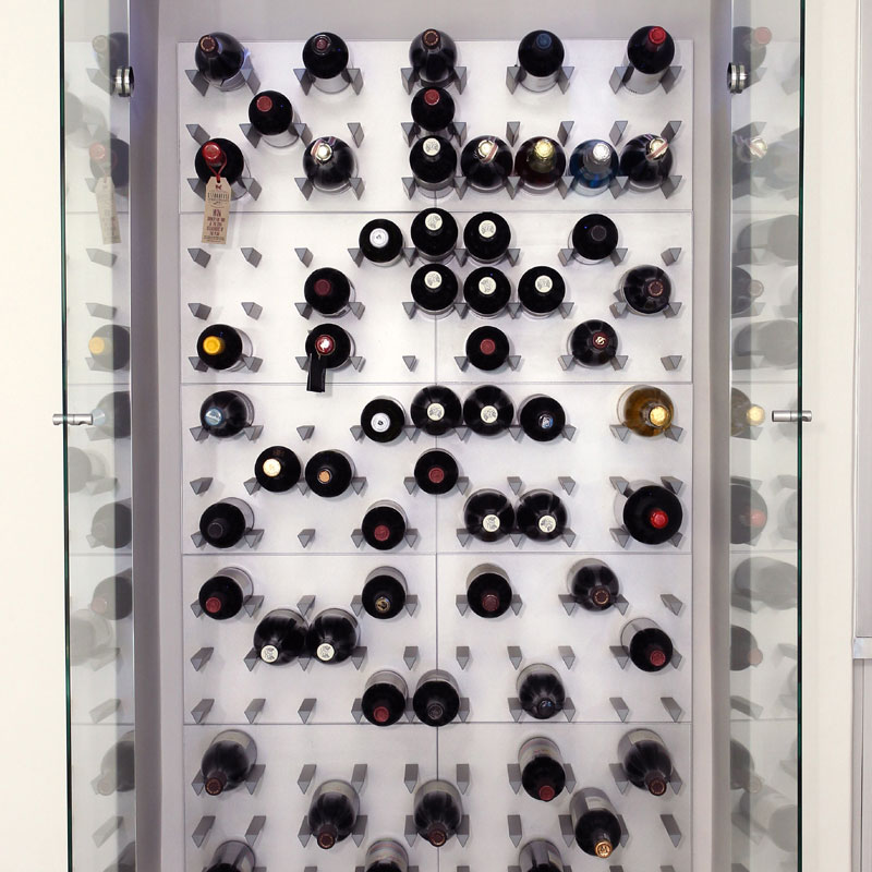 Vinowall 12 Bottle Wall Mounted Wine Rack - Red Panel Silver Frame