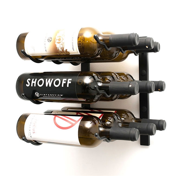 VintageView Wall Mounted W Series 1 - 9 Bottle Wine Rack 3 Deep - Black 1ft