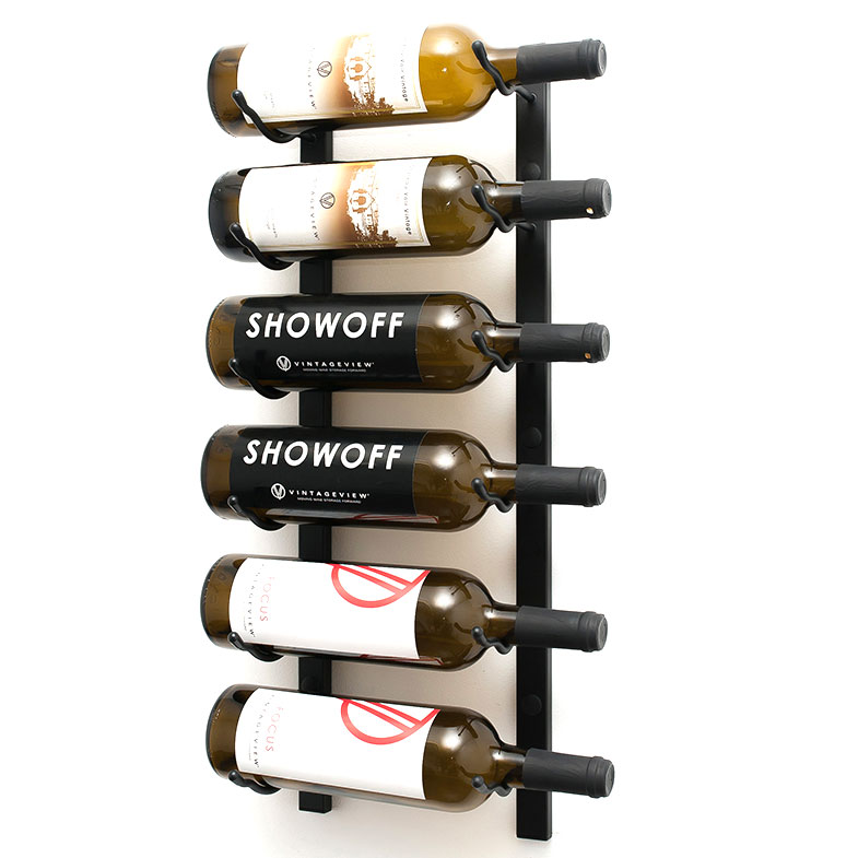 VintageView Wall Mounted W Series 2 - 6 Bottle Wine Rack 1 Deep - Black 2ft