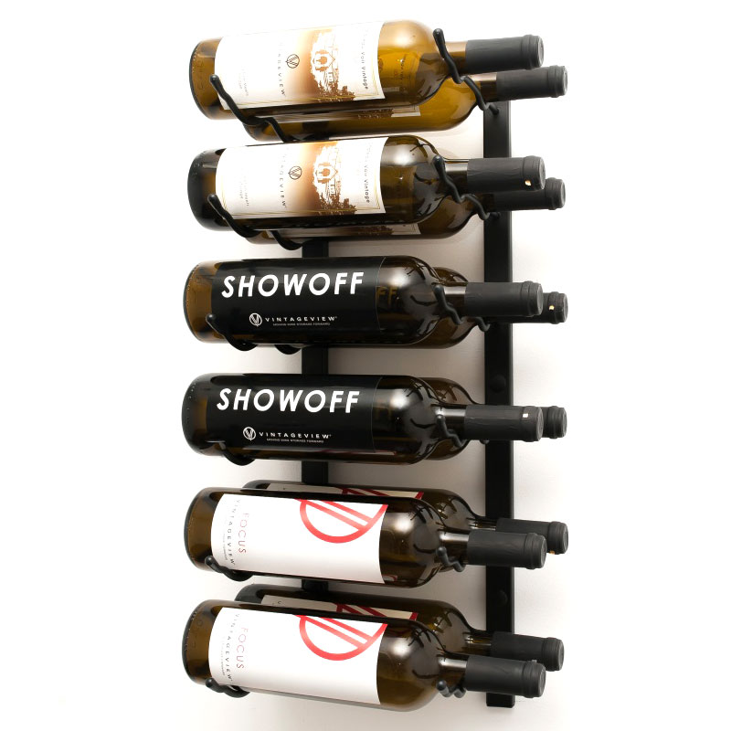 VintageView Wall Mounted W Series 2 - 12 Bottle Wine Rack 2 Deep - Black 2ft