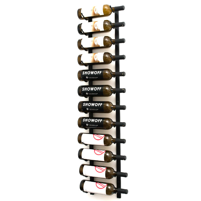 VintageView Wall Mounted W Series 4 - 12 Bottle Wine Rack 1 Deep - Black 4ft