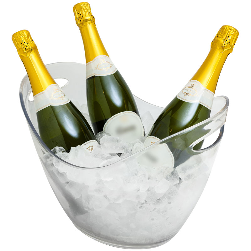 Clear Ice Bucket,Bar Wine Chillers Transparent Ice Bucket with Portable Handle for up to 2 Champagne Wine Cola Drinks Bottles 