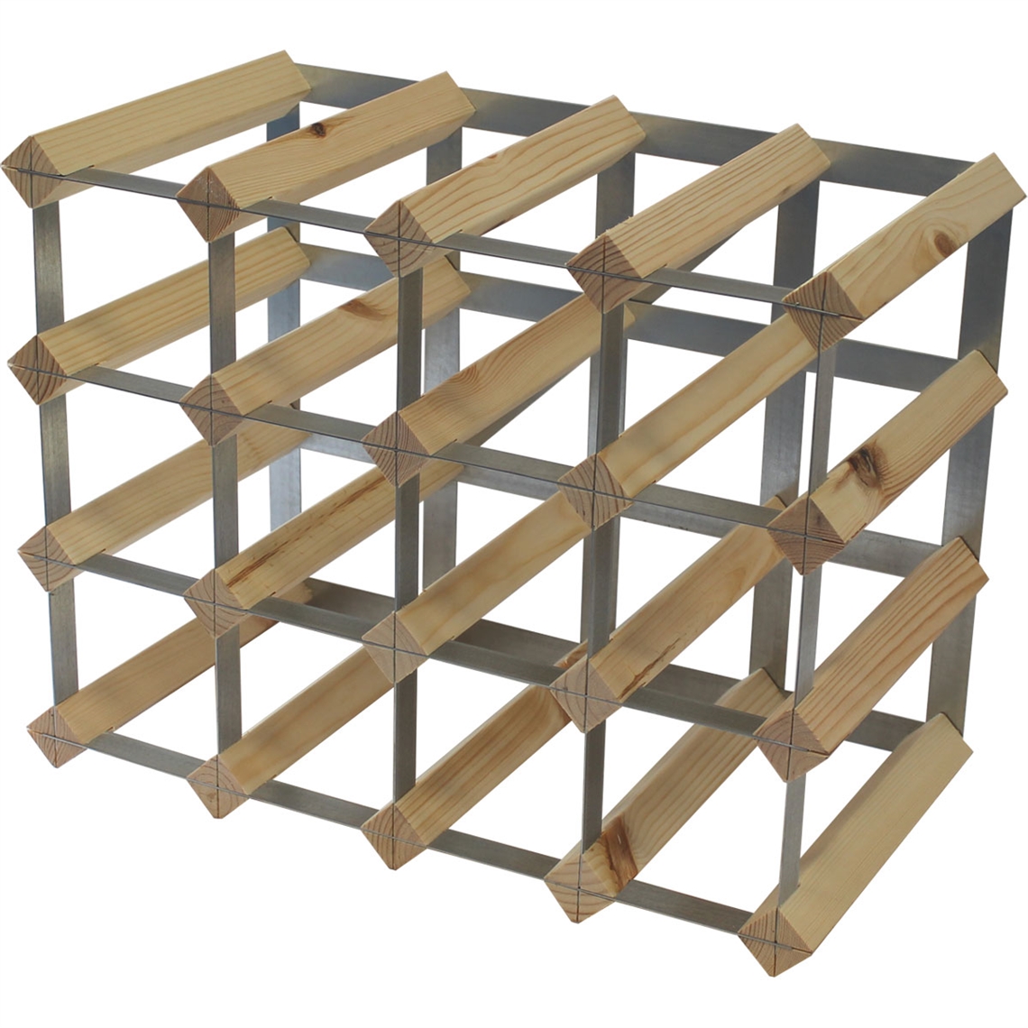 Made in The UK Wineware 16 Bottle Fully Assembled Wooden Wine Rack Natural Pine & Galvanised Steel 
