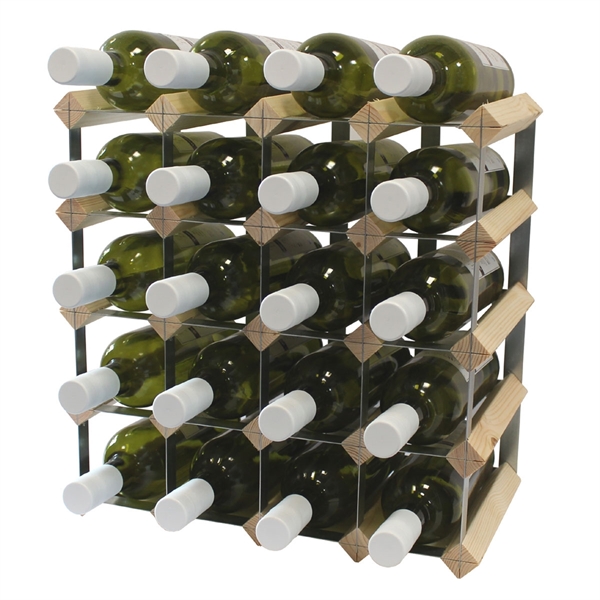 Fully Assembled Wooden Wine Rack - Natural Pine & Galvanised Steel 20 Bottle 4 x 4