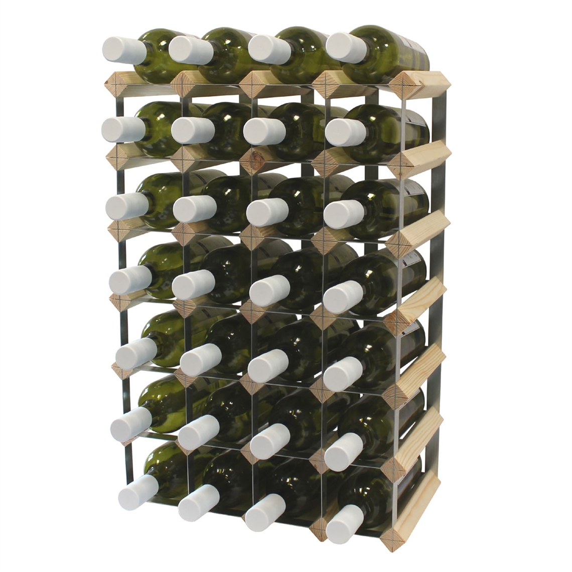Fully Assembled Wooden Wine Rack - Natural Pine & Galvanised Steel 30 Bottle 6 x 4