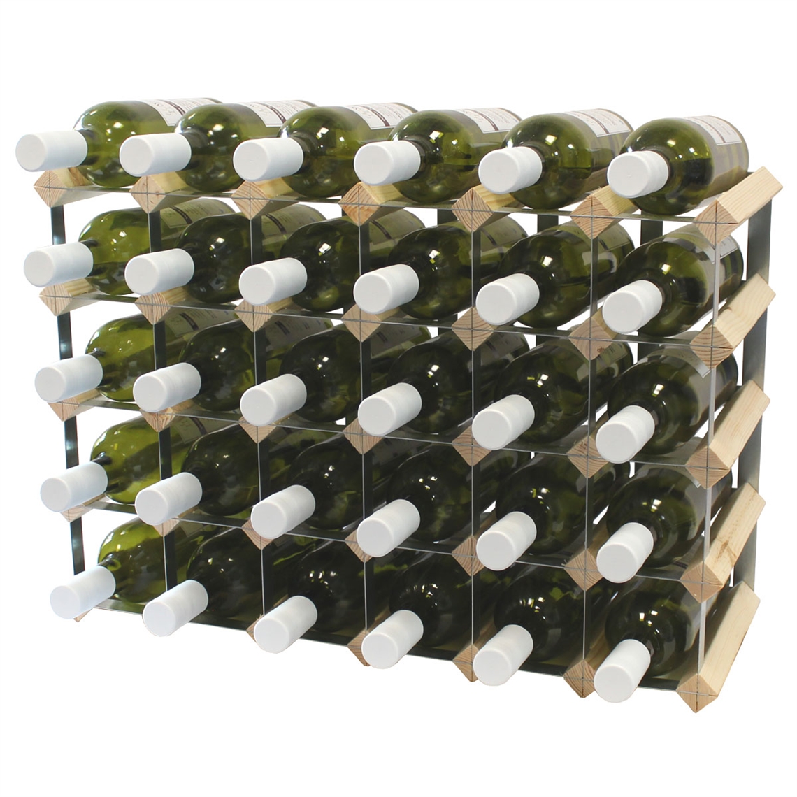 Fully Assembled Wooden Wine Rack - Natural Pine & Galvanised Steel 30 Bottle 6 x 4