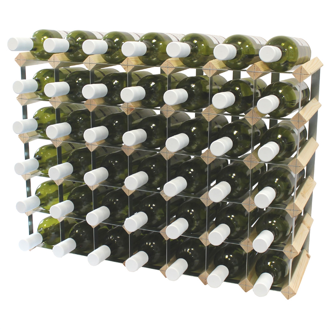 Fully Assembled Wooden Wine Rack - Natural Pine & Galvanised Steel 42 Bottle 7 x 5