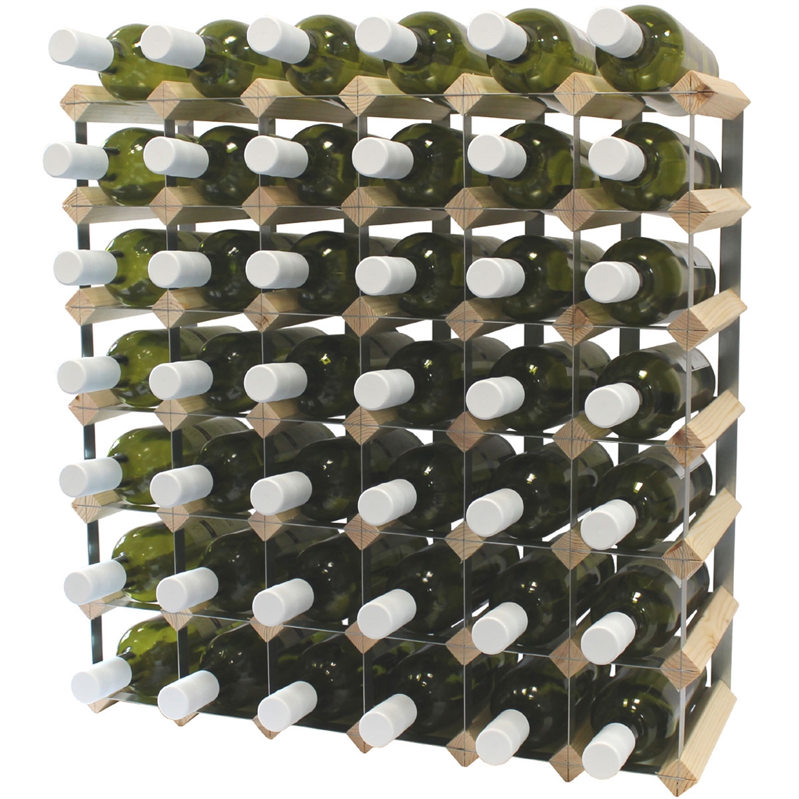 Fully Assembled Wooden Wine Rack - Natural Pine & Galvanised Steel 42 Bottle 6 x 6