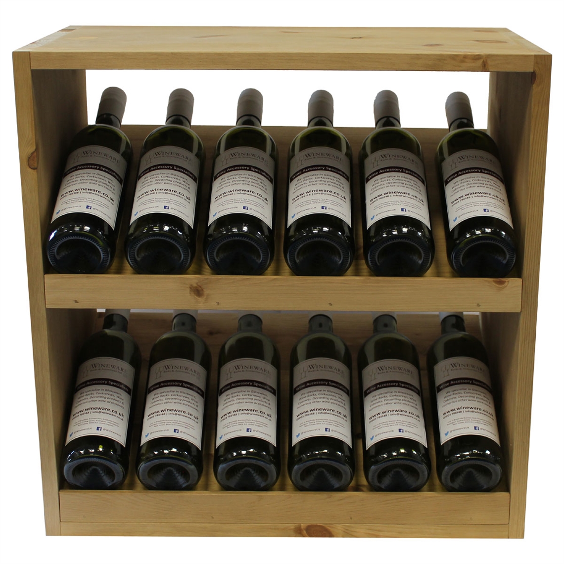 Pine Wooden Wine Rack - Display Cellar Cube - 12 Bottles - 298mm Deep