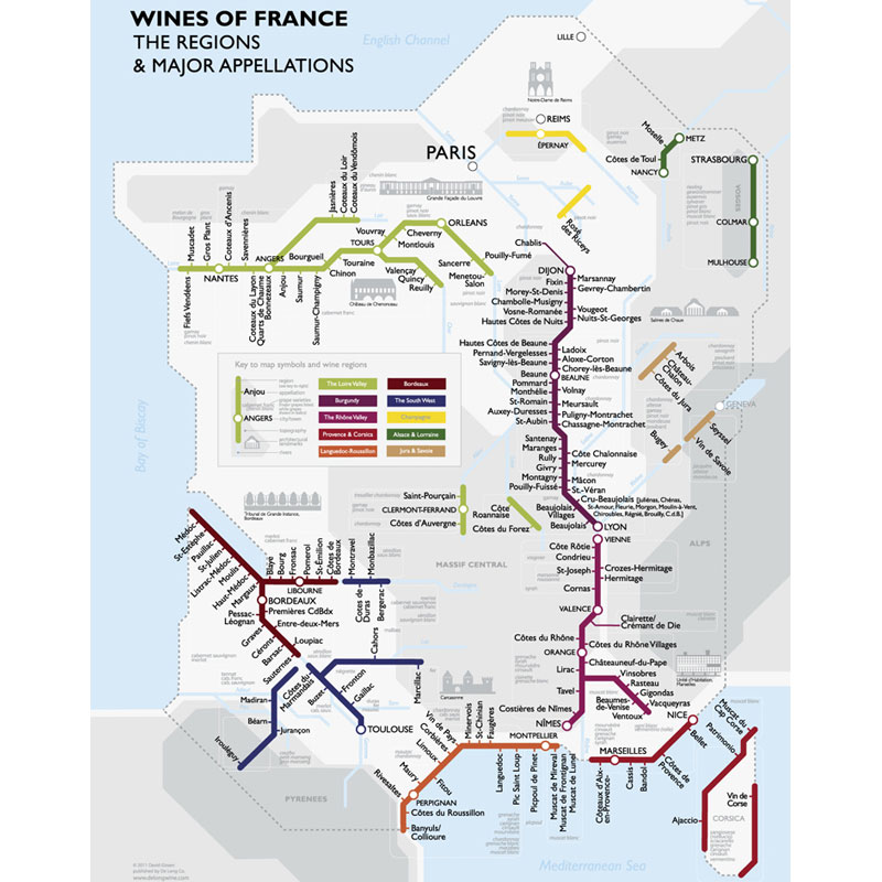 De Long’s Metro Wine Map of France & Cheeses of France Chart