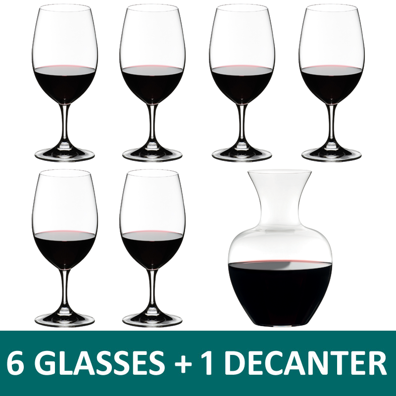 Riedel Ouverture Magnum Red Wine Glass Set of 6 + Apple NY Wine Decanter - 5408/35
