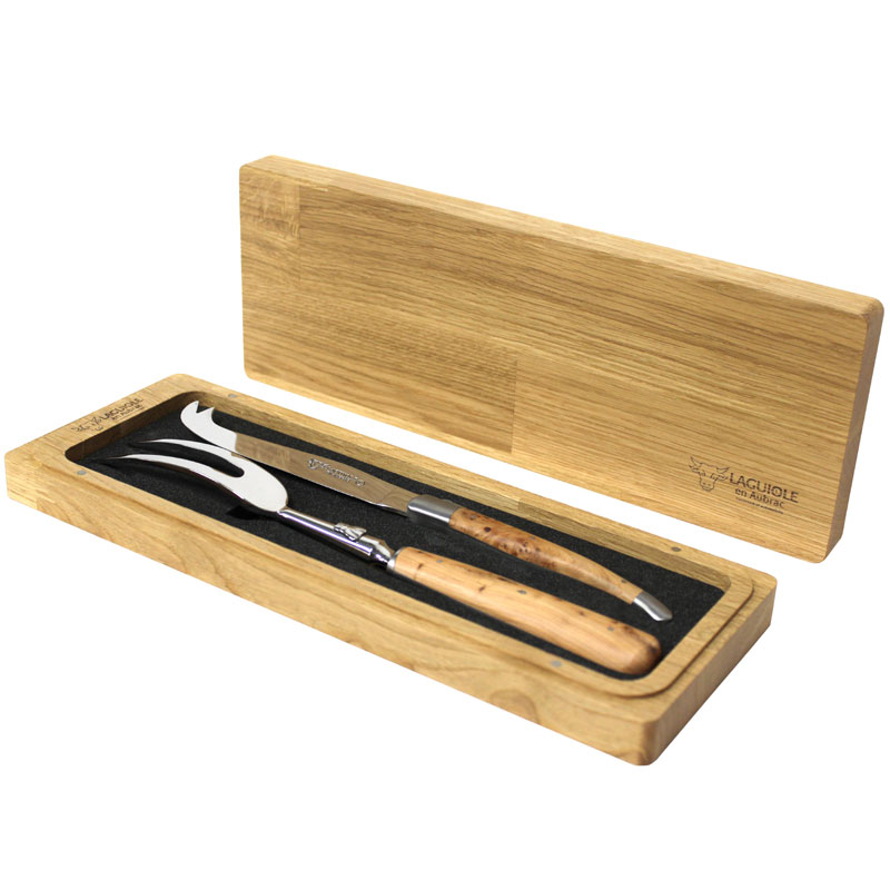 Laguiole en Aubrac 2 Piece Cheese Knife & Holding Fork Set - Juniper Wood Handles