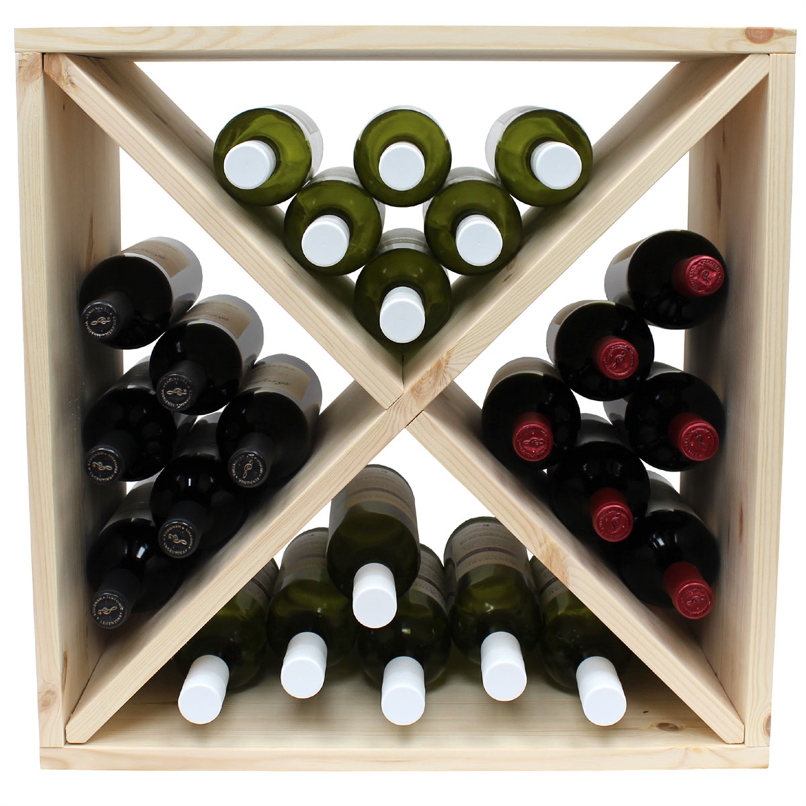 Pine Wooden Wine Rack - Cellar Cube - 24 Bottles - 298mm Deep