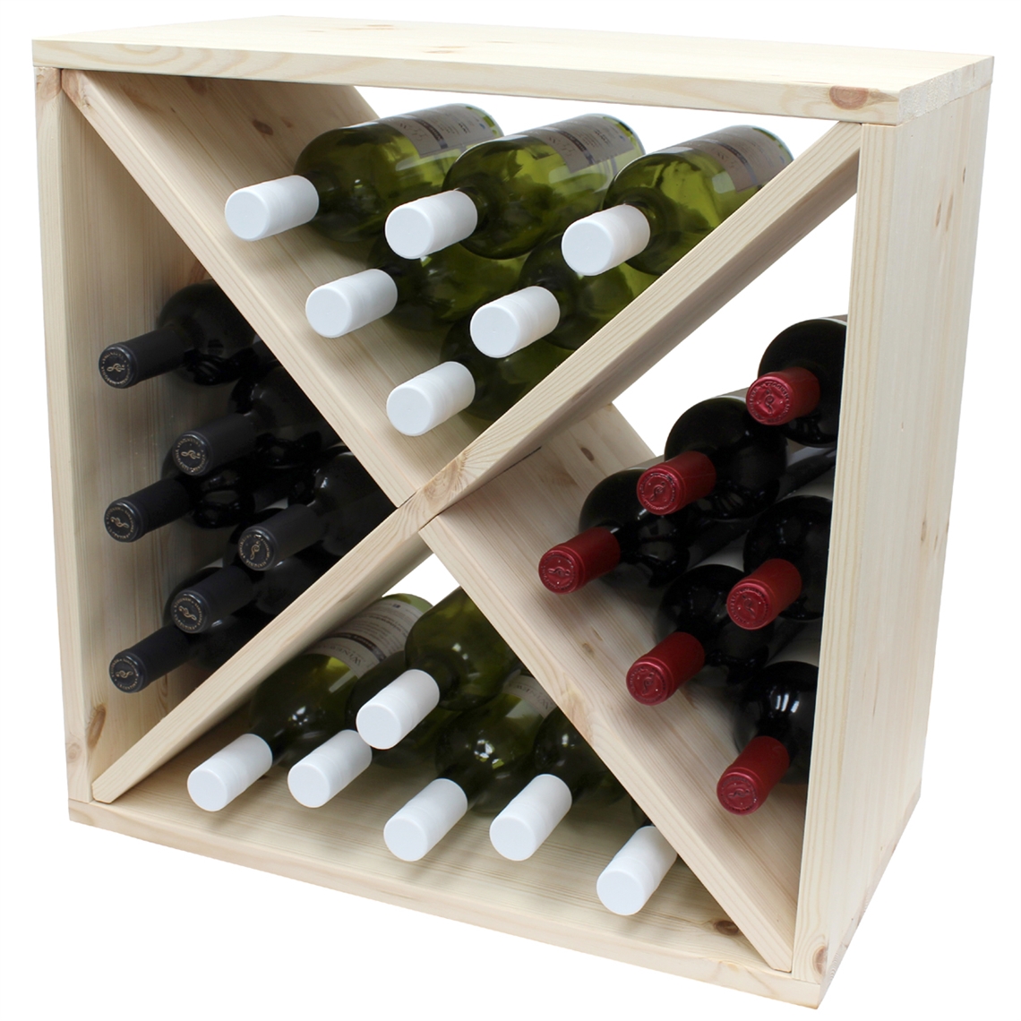 Pine Wooden Wine Rack - Cellar Cube - 96 Bottles - 298mm Deep - Set of 4