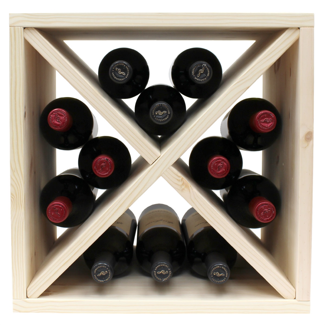 Pine Wooden Wine Rack - Mini Cellar Cube - 12 Bottles - 298mm Deep