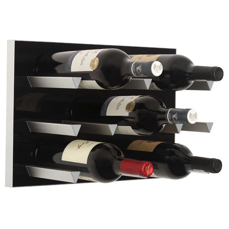 Vinowall 12 Bottle Wall Mounted Wine Rack - Black Panel Silver Frame