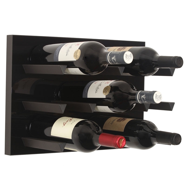 Vinowall 12 Bottle Wall Mounted Wine Rack - Black Panel Black Frame