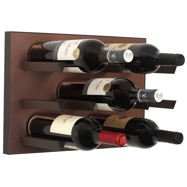 Vinowall 12 Bottle Wall Mounted Wine Rack - Brushed Copper Panel Black Frame