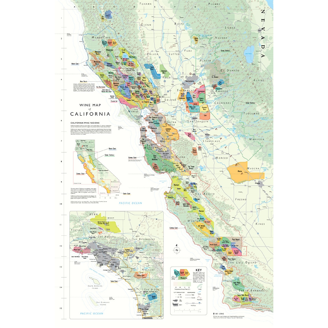 De Long’s Wine Map of California - Bookshelf Edition