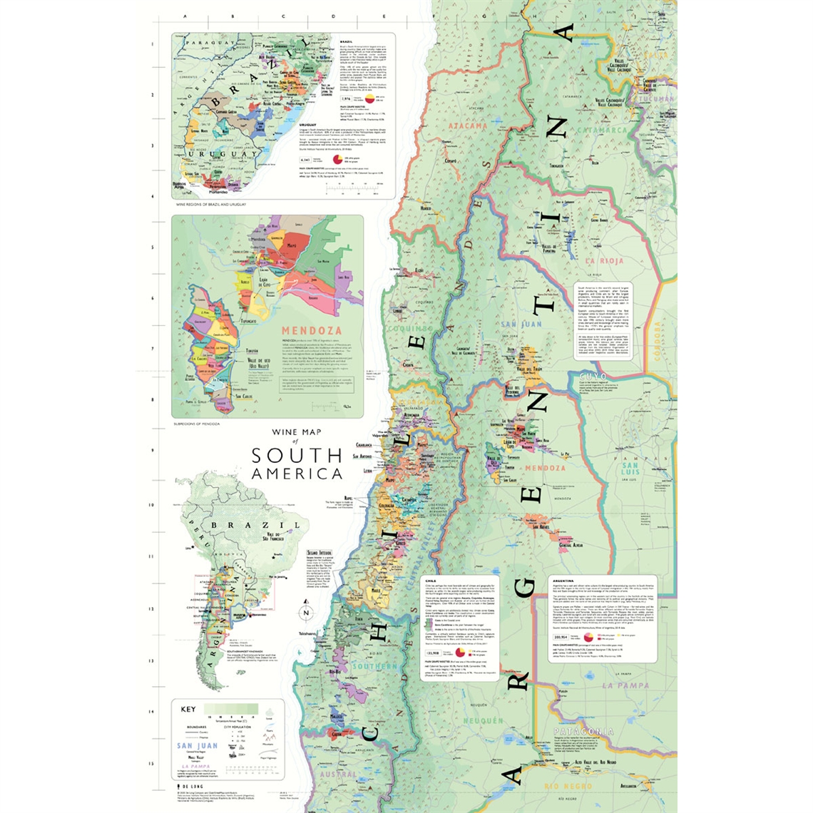 De Long’s Wine Map of South America - Bookshelf Edition