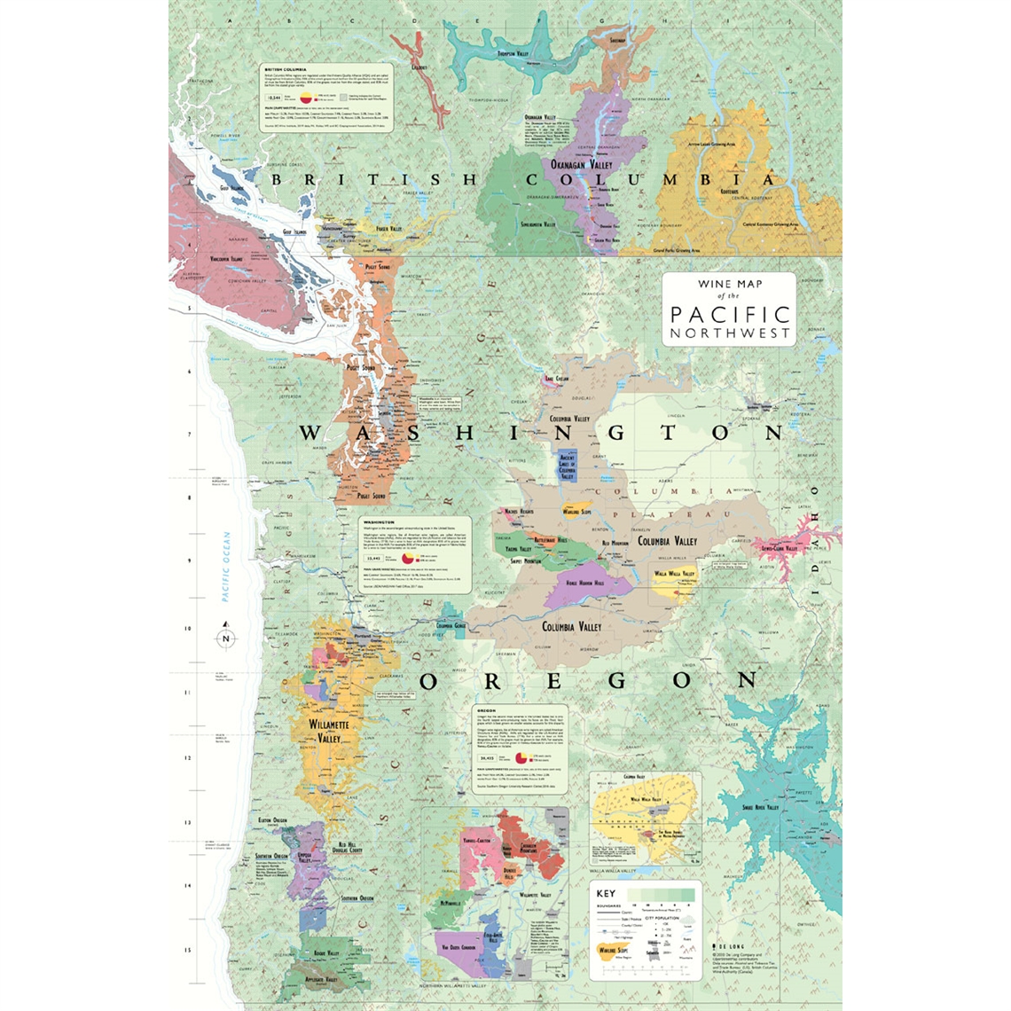 De Long’s Wine Map of the Pacific Northwest - Bookshelf Edition
