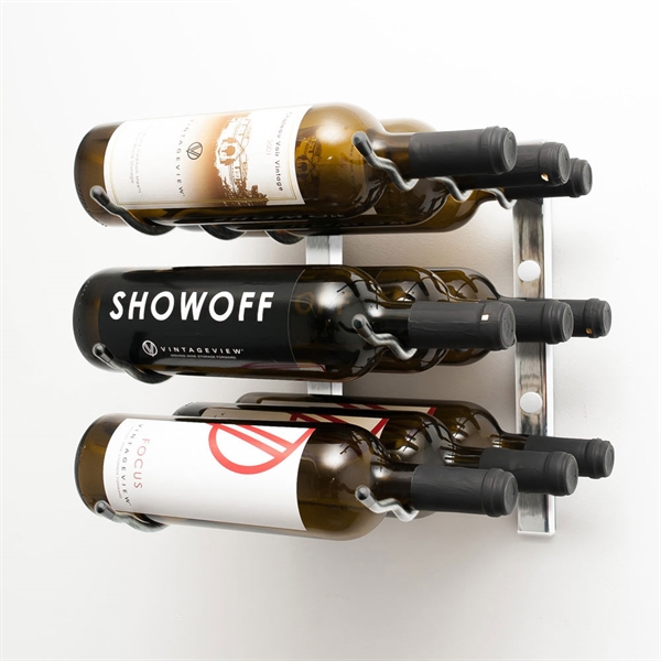 VintageView Wall Mounted W Series 1 - 9 Bottle Wine Rack 3 Deep - Platinum 1ft