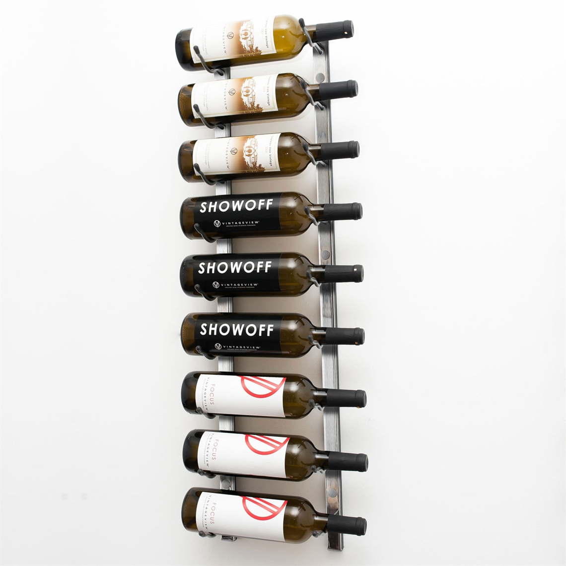 VintageView Wall Mounted W Series 3 - 9 Bottle Wine Rack 1 Deep - Platinum 3ft