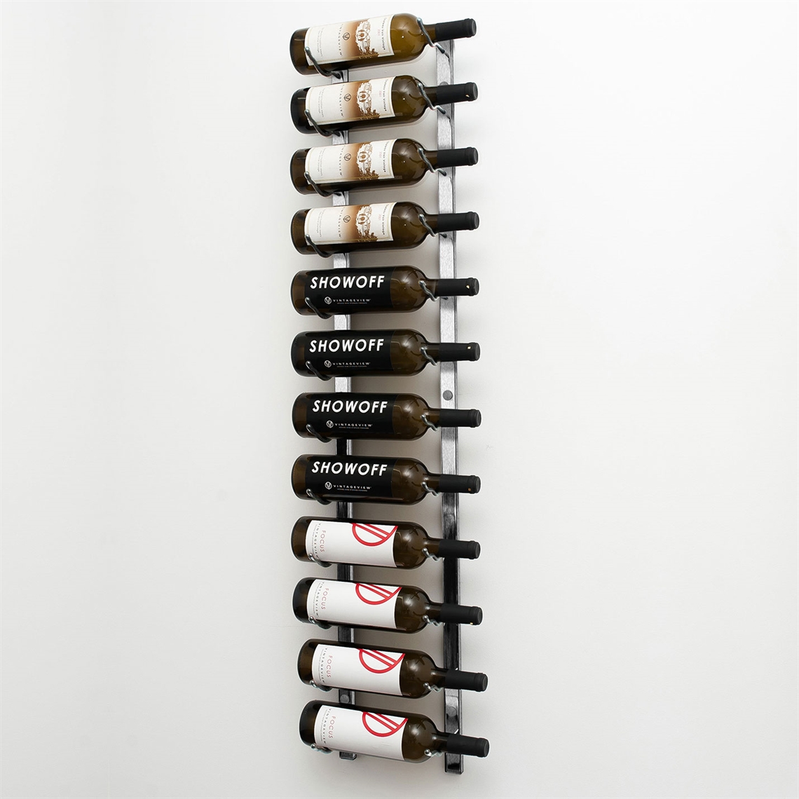VintageView Wall Mounted W Series 4 - 12 Bottle Wine Rack 1 Deep - Platinum 4ft