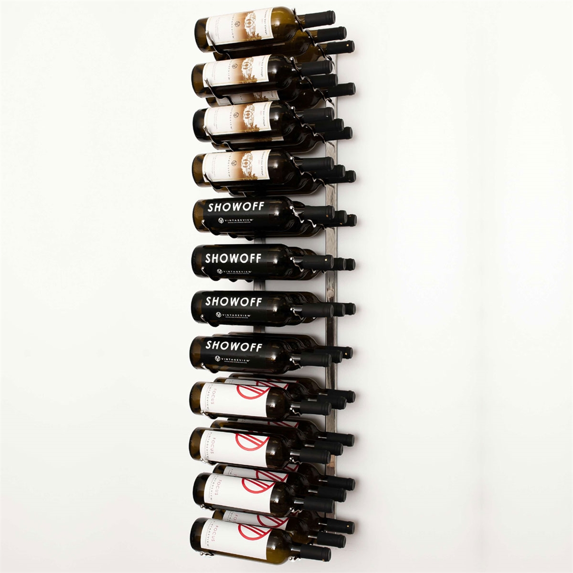 VintageView Wall Mounted W Series 4 - 36 Bottle Wine Rack 3 Deep - Platinum 4ft