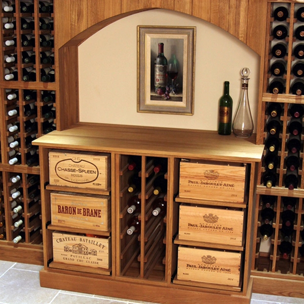 Private underground wine room in Hertfordshire using oak racks, cubes and case racks
