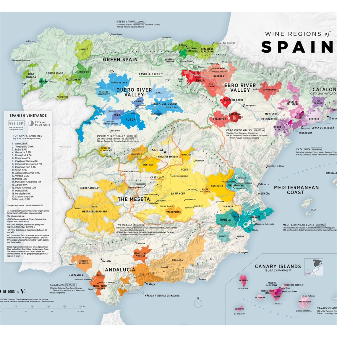 De Long’s VINO.ONE Series Wine Map of Spain