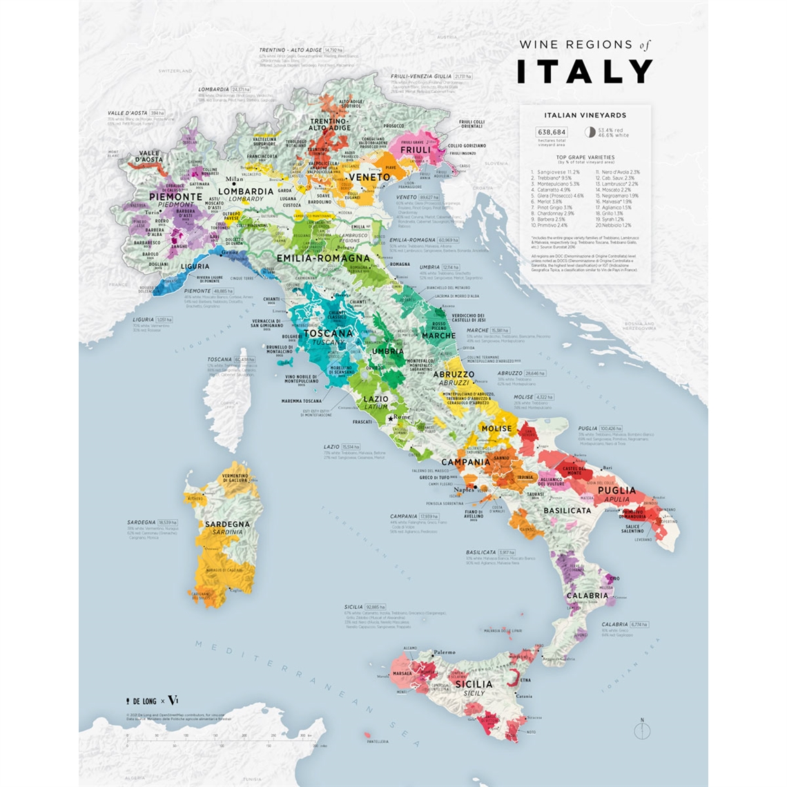 De Long’s VINO.ONE Series Wine Map of Italy