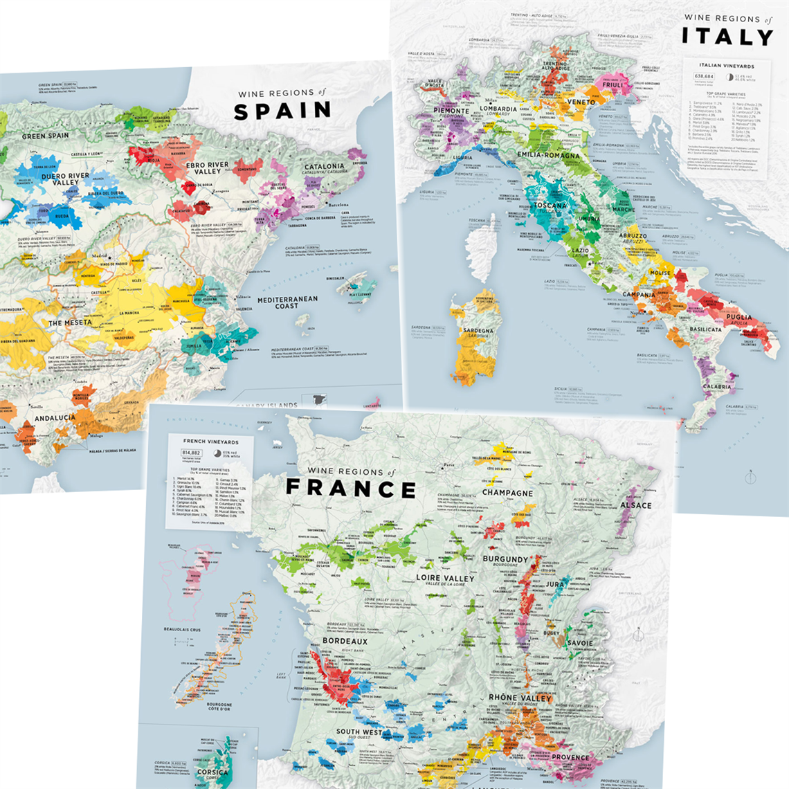 De Long’s VINO.ONE Series Three Wine Map Collection