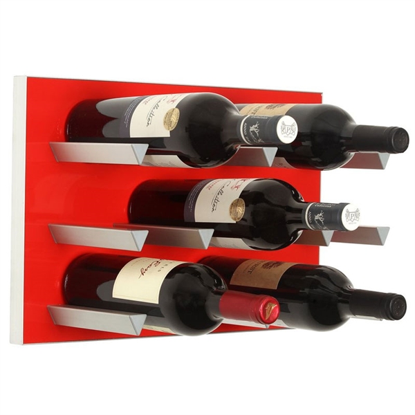 Vinowall 12 Bottle Wall Mounted Wine Rack - Red Panel Black Frame