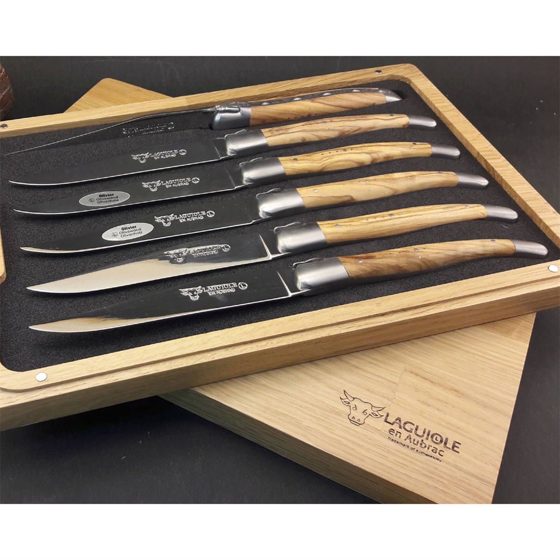 sarkom Ungdom undulate Laguiole en Aubrac 6 Piece Steak Knives Set - Olive Wood Handles,  Tableware; UK Tableware Suppliers - Wineware.co.uk