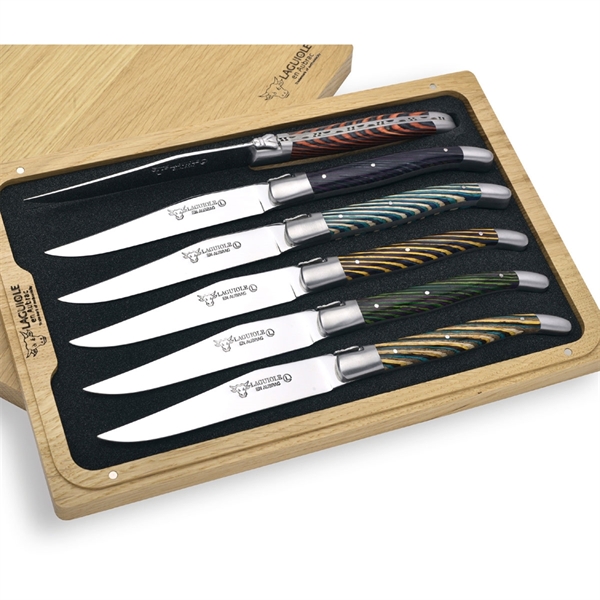 Laguiole en Aubrac 6 Piece Steak Knives Set - Mixed Wooden Handles