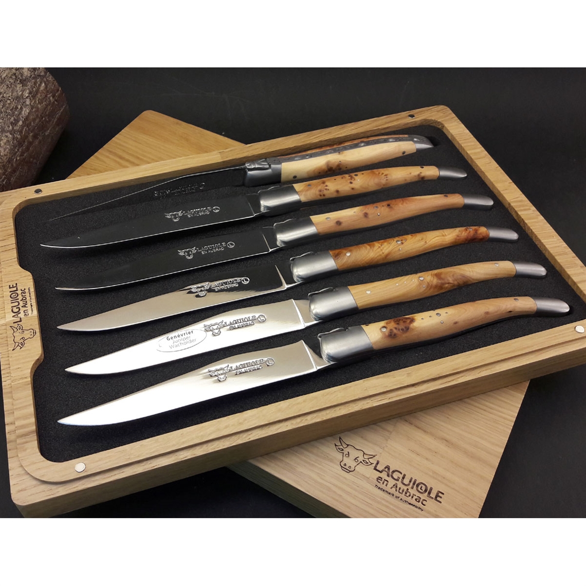 Laguiole en Aubrac 6 Piece Steak Knives Set - Juniper Wood Handles