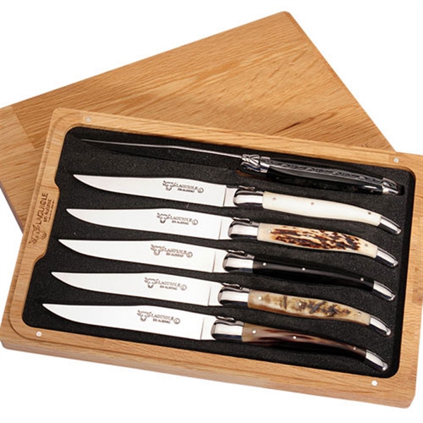 Laguiole en Aubrac 6 Piece Steak Knives Set - Mixed Horn Handles
