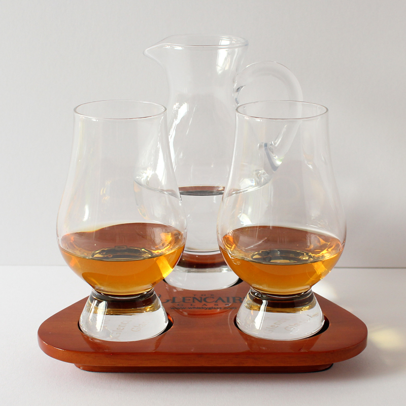 The Glencairn Official Whisky Glass and Whisky Jug Flight Tasting Tray - Set of 2 Glasses & 1 Jug
